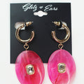 Open Hoop w/ Dangling Oval & Stone Center Earrings