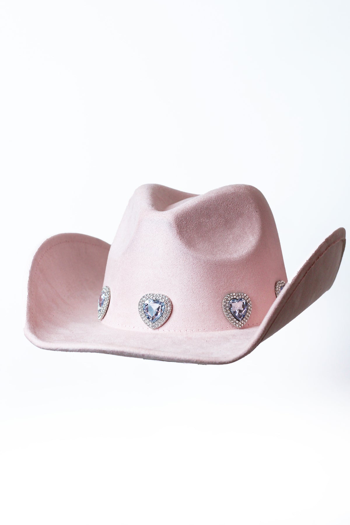 Large Rhinestone Pave Heart Faux Suede Cowboy Hat
