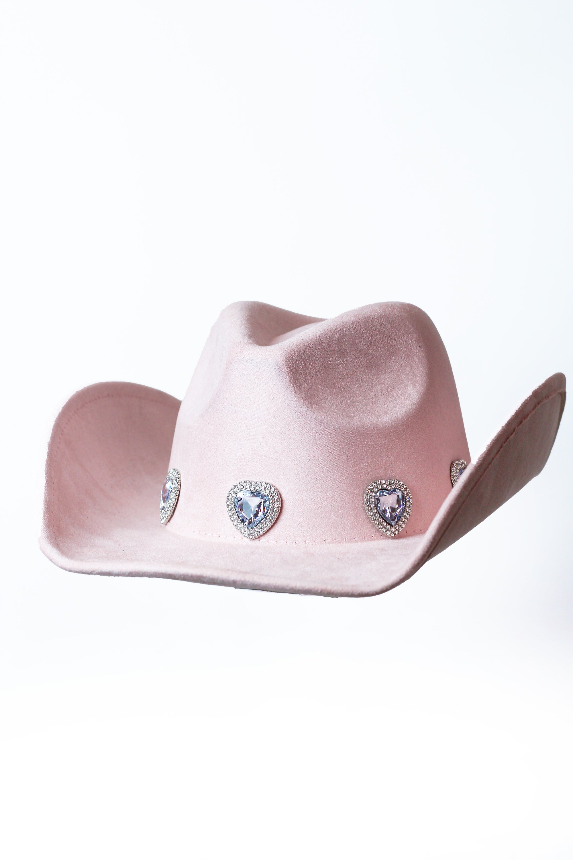 Large Rhinestone Pave Heart Faux Suede Cowboy Hat