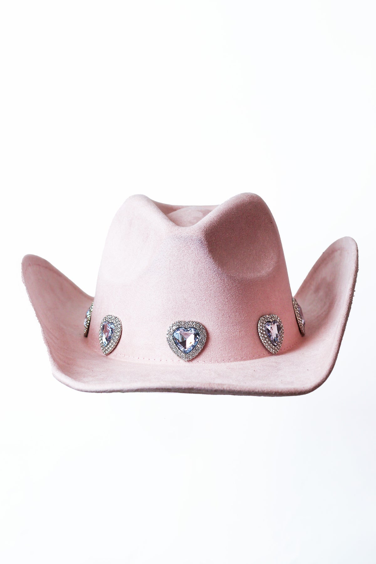 Large Rhinestone Pave Heart Faux Suede Cowboy Hat