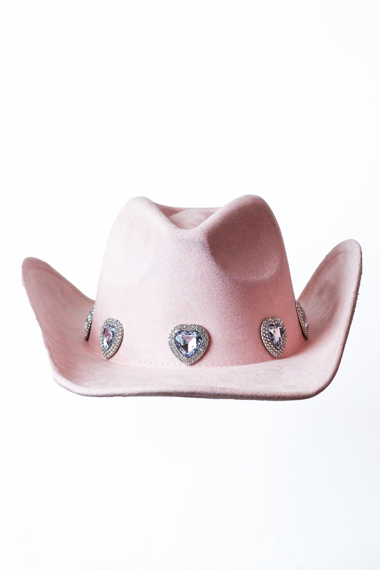 Large Rhinestone Pave Heart Faux Suede Cowboy Hat