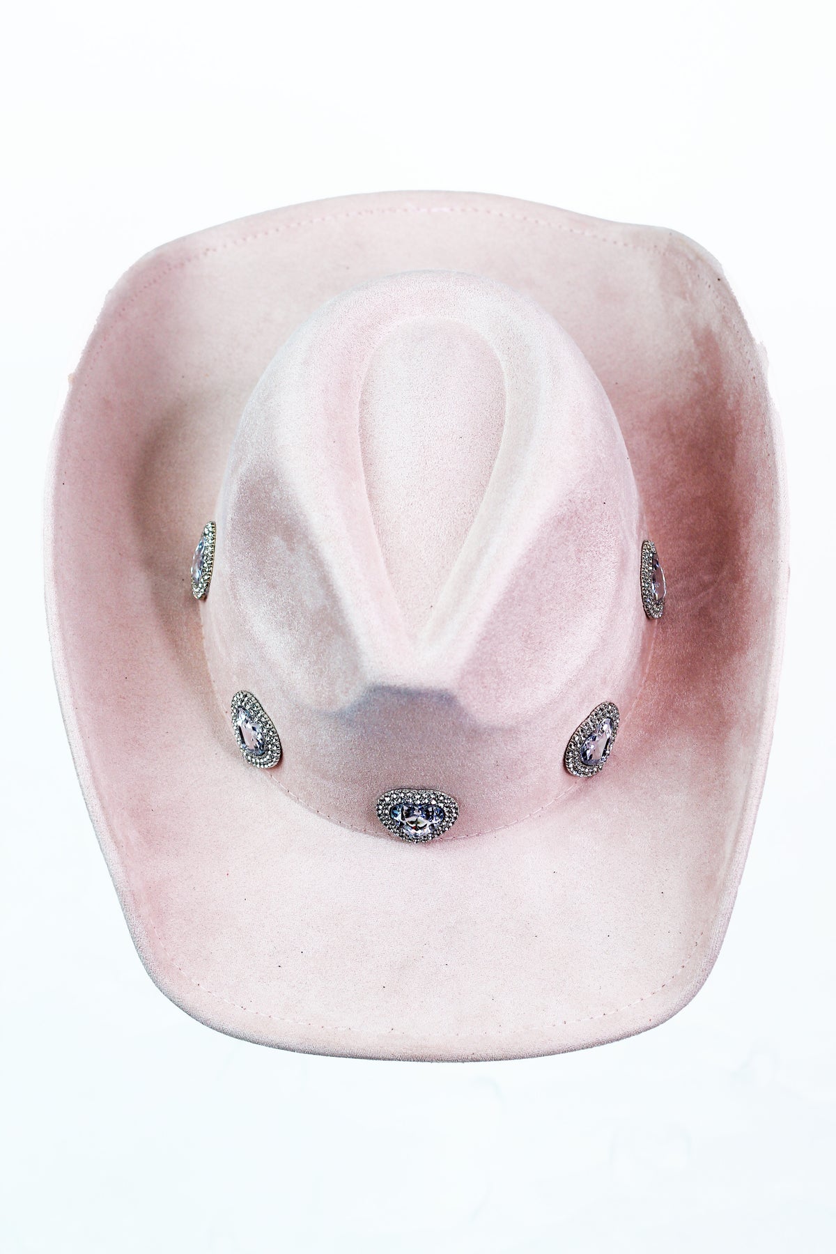 Large Rhinestone Pave Heart Faux Suede Cowboy Hat