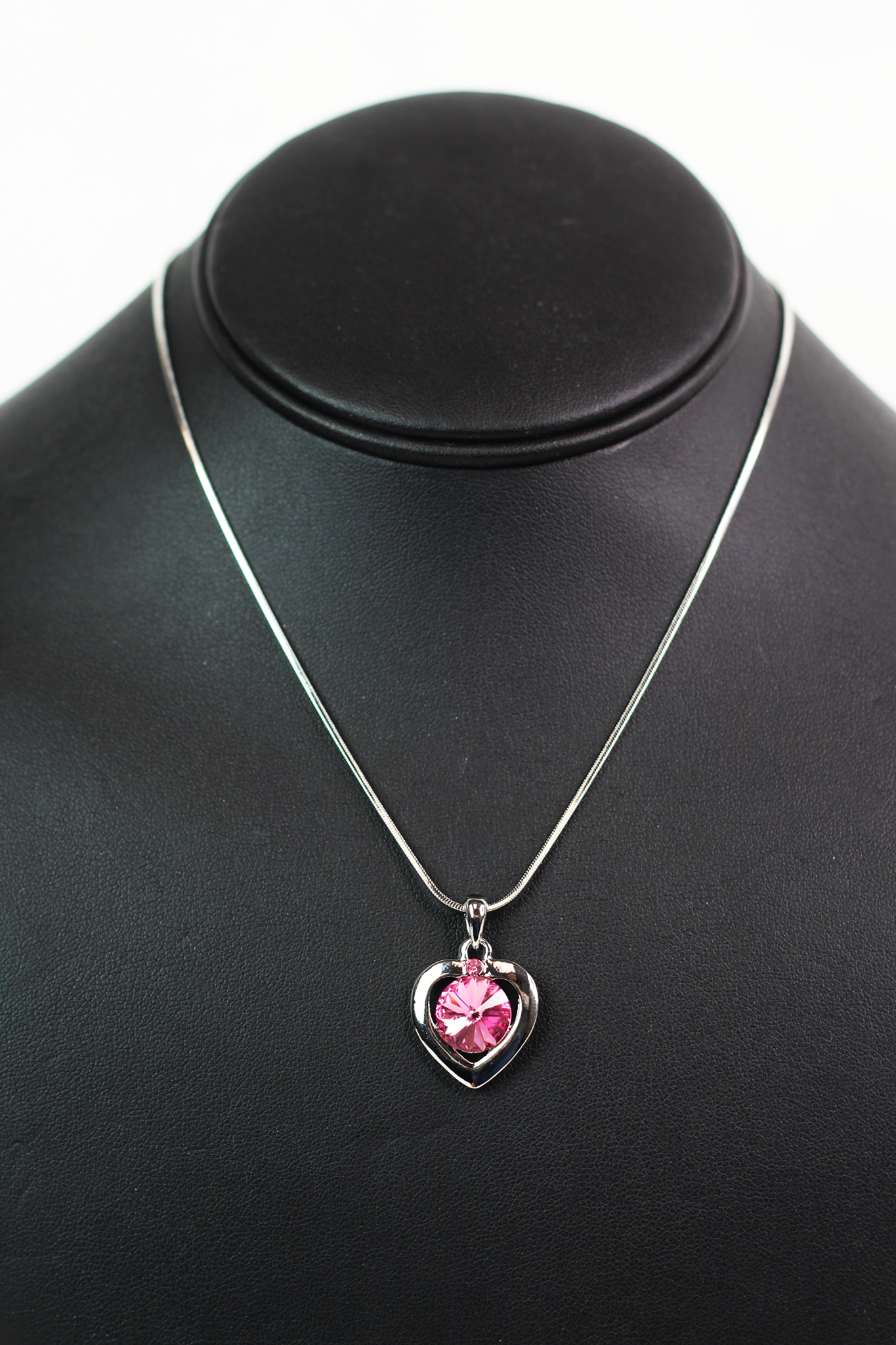 Heart Necklace w/ Large Round Stone Center