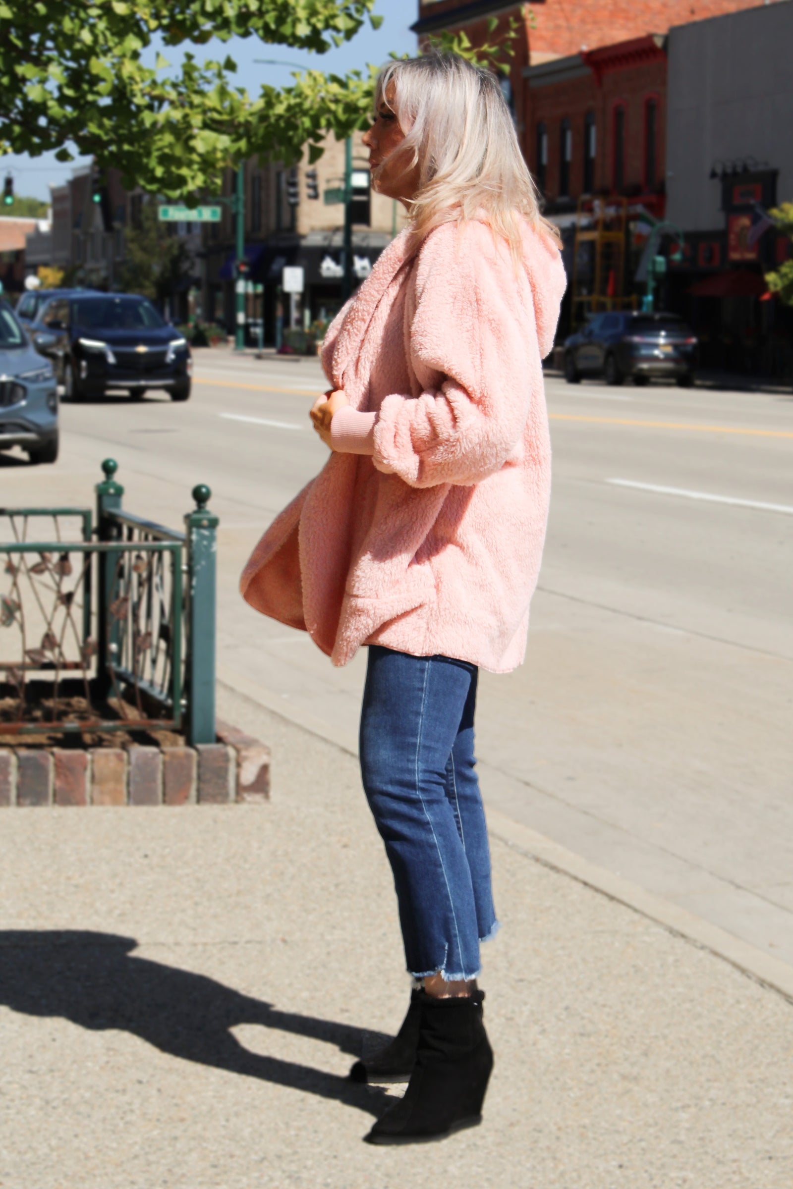 Furry Hooded Open Jacket