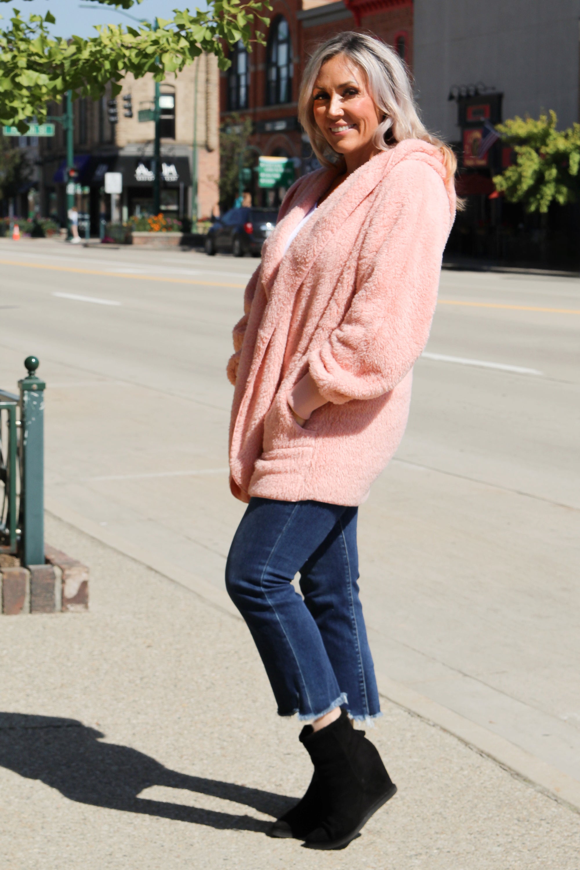 Furry Hooded Open Jacket