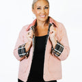Quilted Jacket w/ Corduroy Collar & Plaid Rollup Cuffs