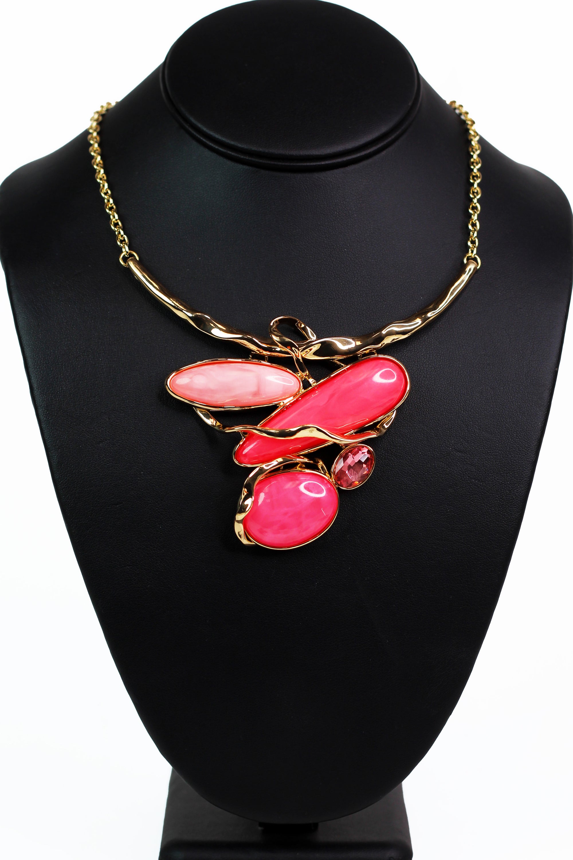 Hammered Metal & Stones Bib Necklace