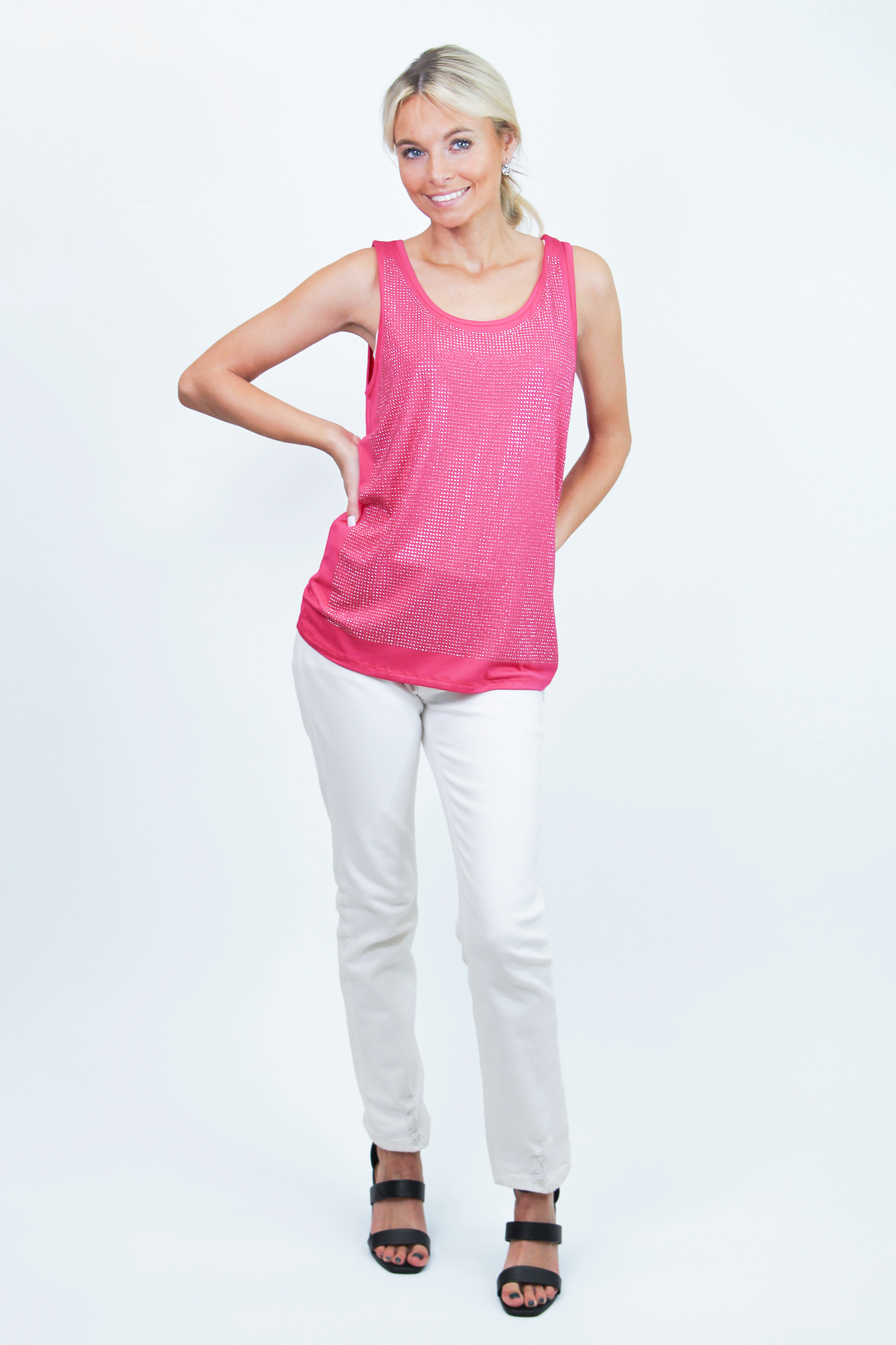 All Rhinestone Front Sleeveless Top