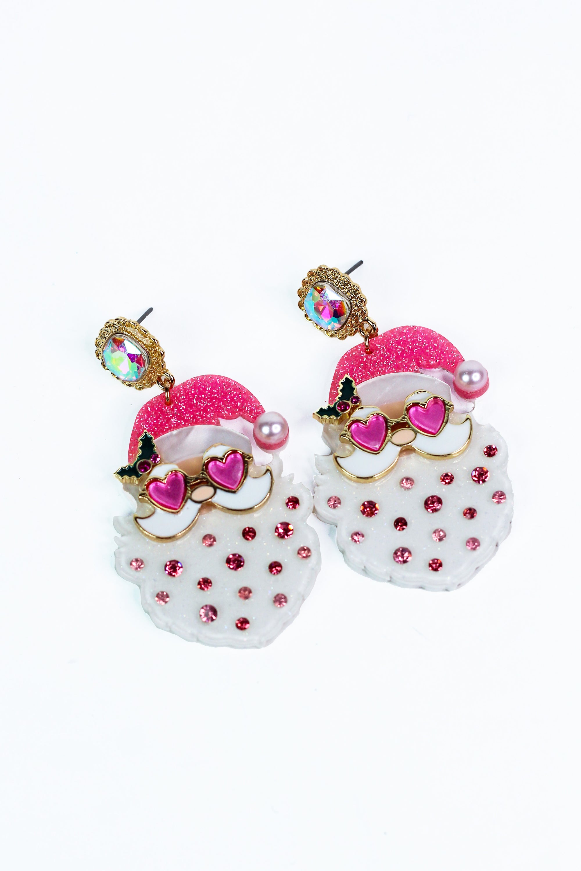 Santa Face w/ Sunglasses & Rhinestones Earrings