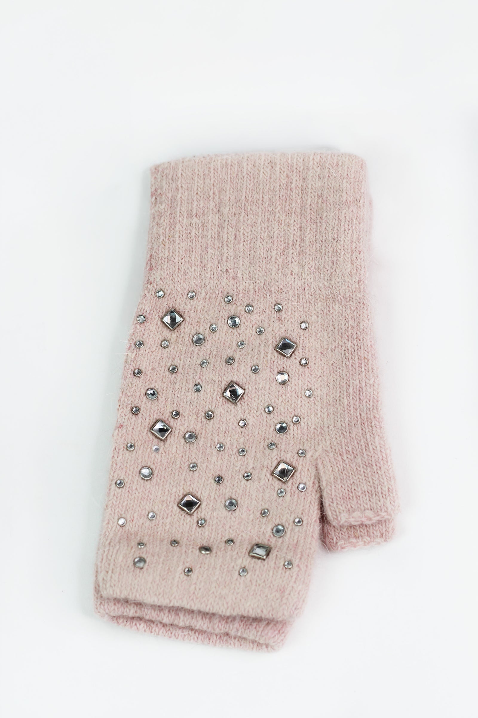 Fingerless Gloves w/ Scattered Square & Round Rhinestuds