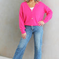 V-Neck Jeweled Button Accent Sweater Cardigan