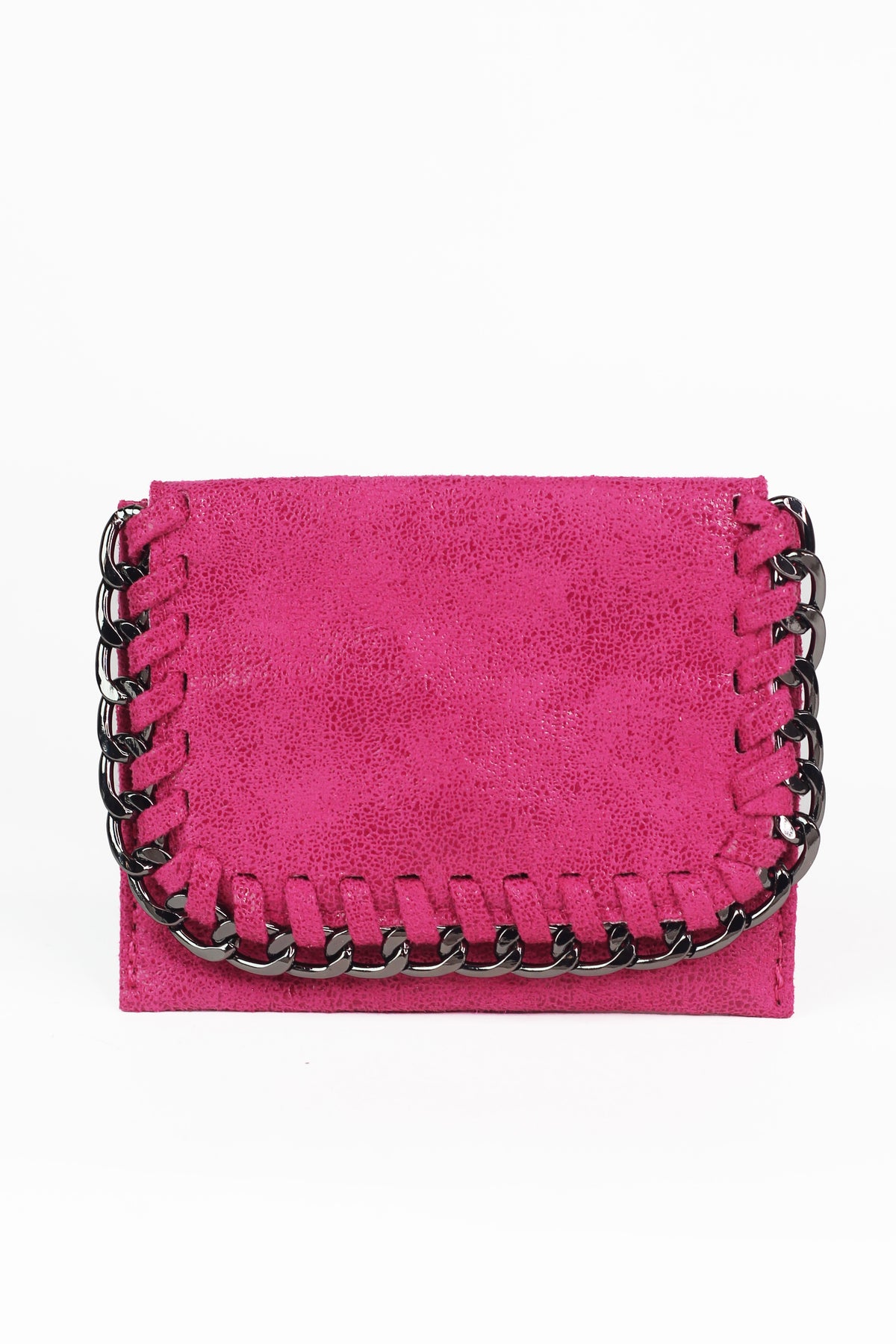 Shimmery Card Holder Wallet w/ Chain Trim