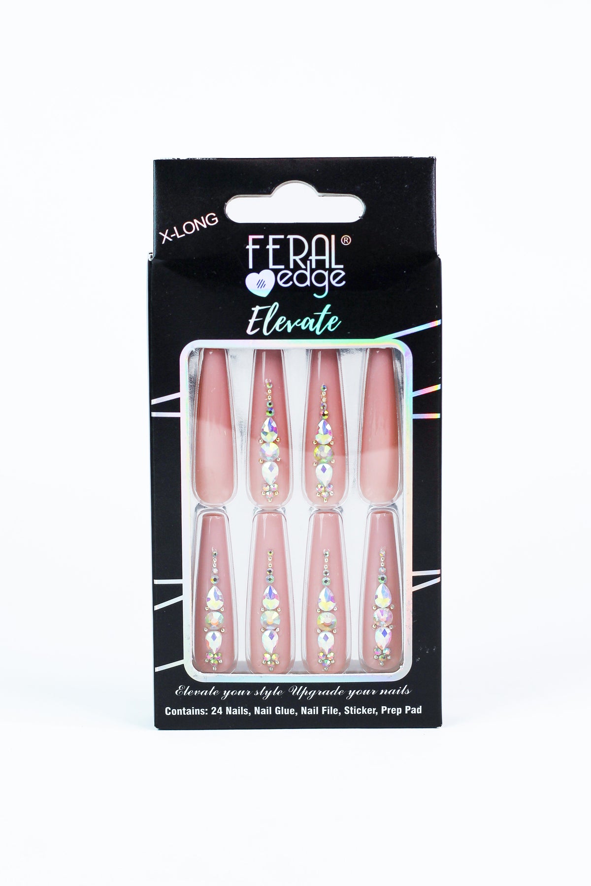 Pink &amp; Rhinestone Long Coffin Press On Nails
