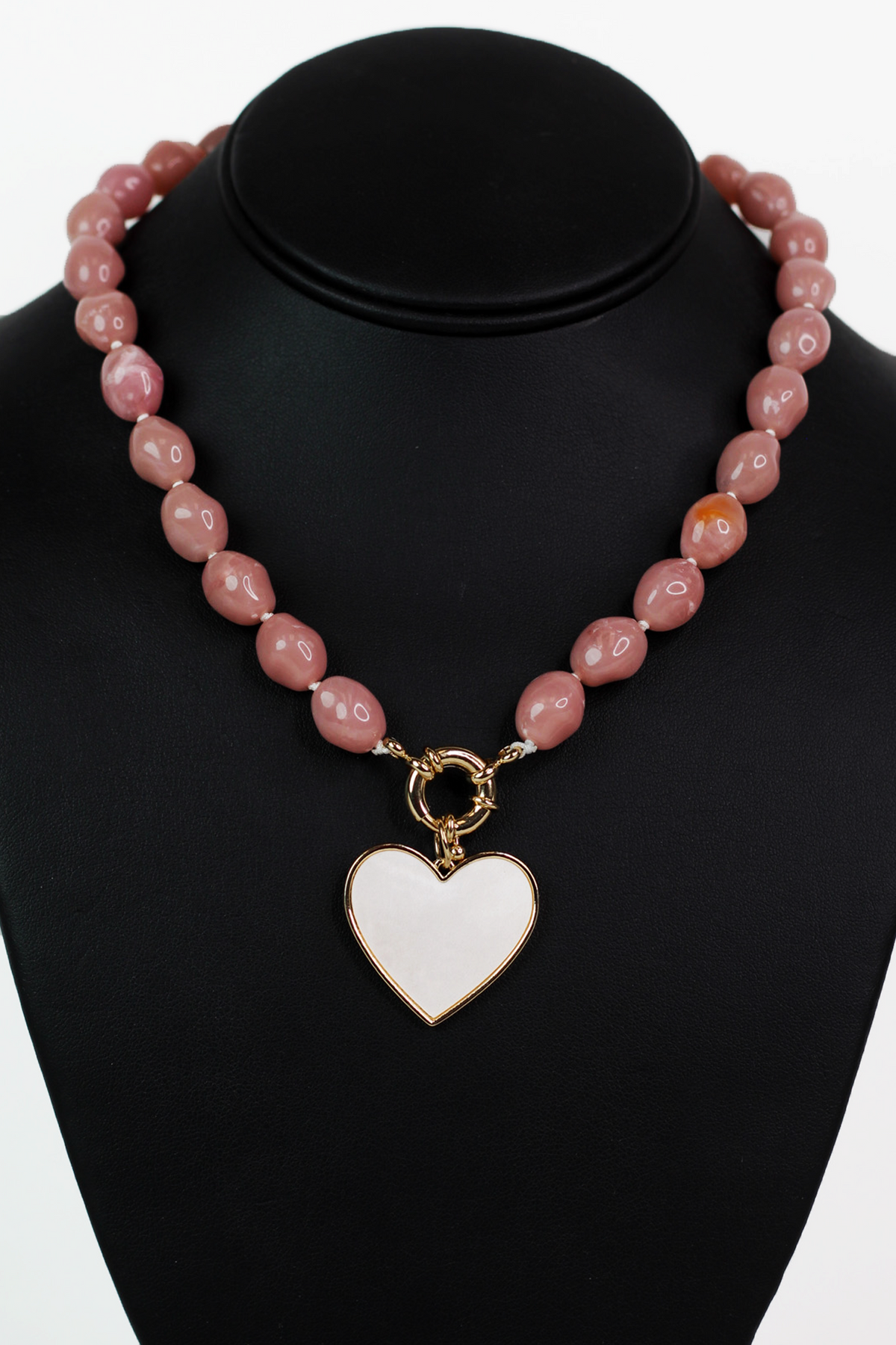 Medium Beaded Necklace w/ Dangle Pearl Center Heart