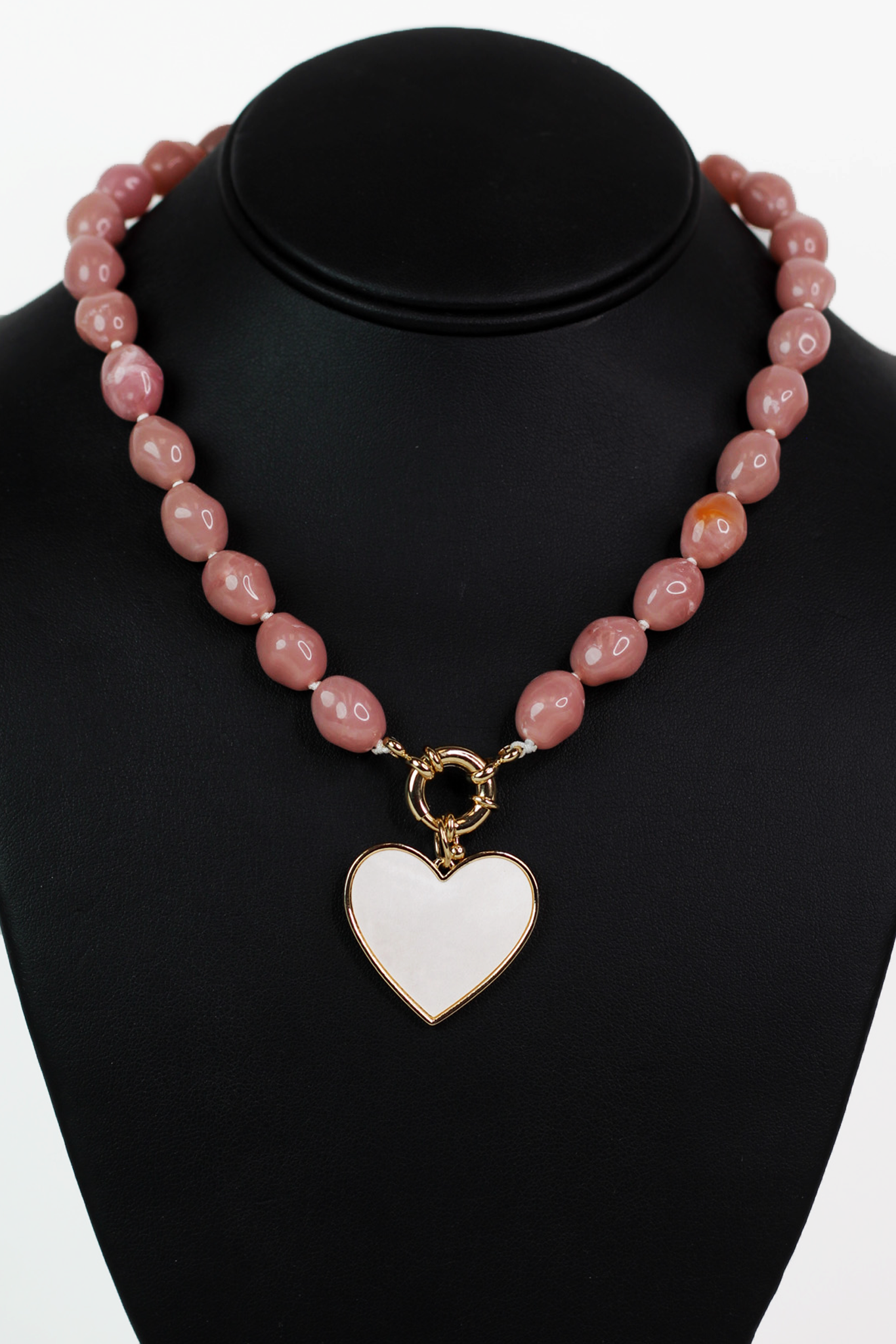 Medium Beaded Necklace w/ Dangle Pearl Center Heart