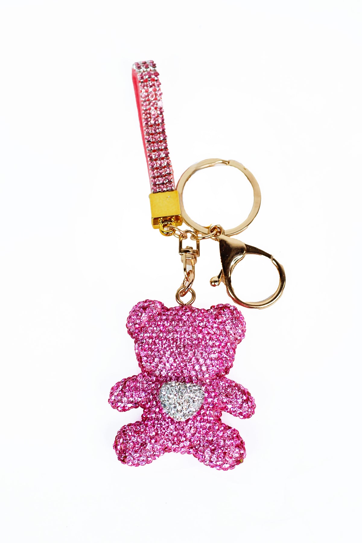 Bear w/ Heart Rhinestone Keychain