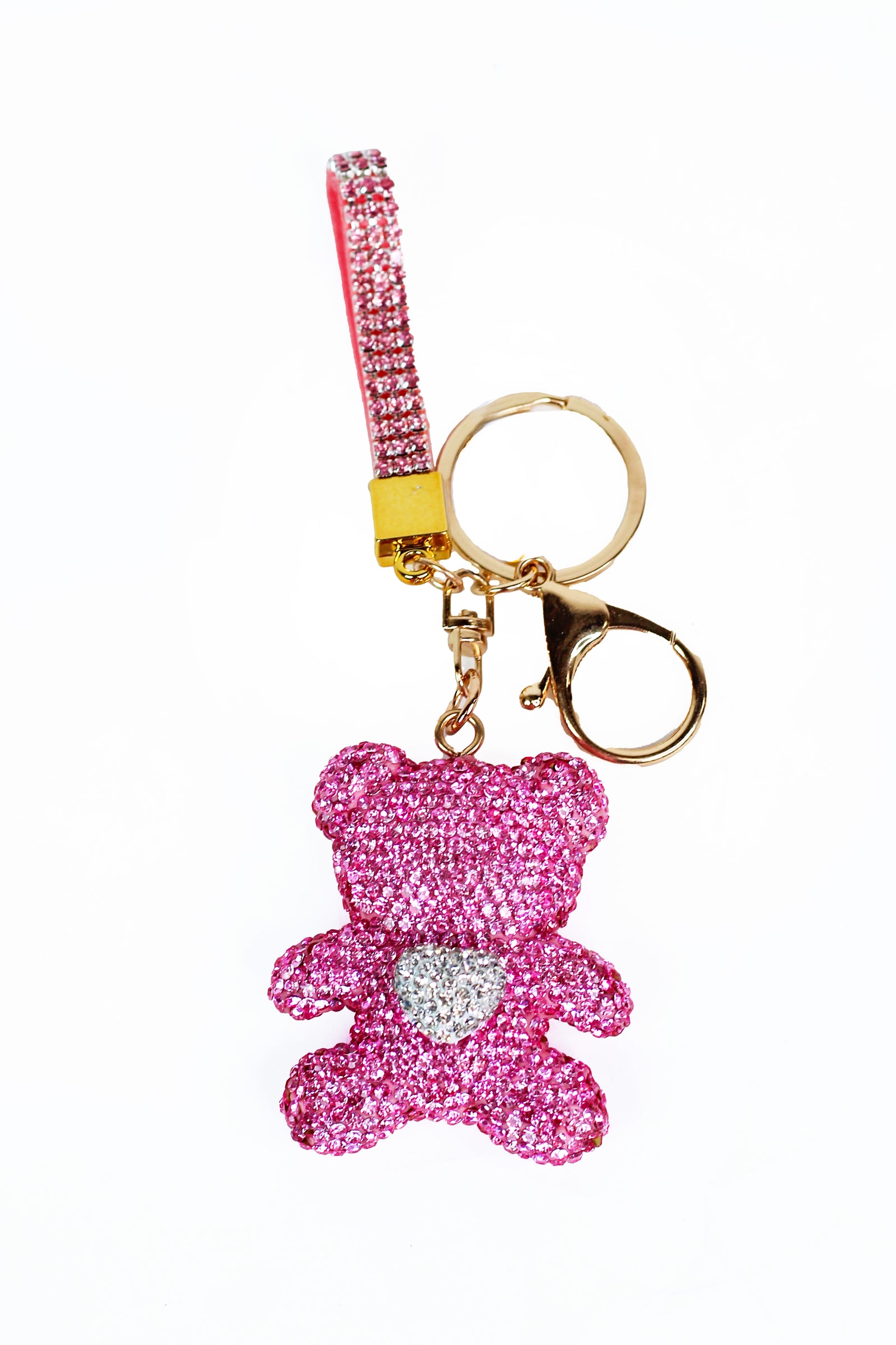Bear w/ Heart Rhinestone Keychain