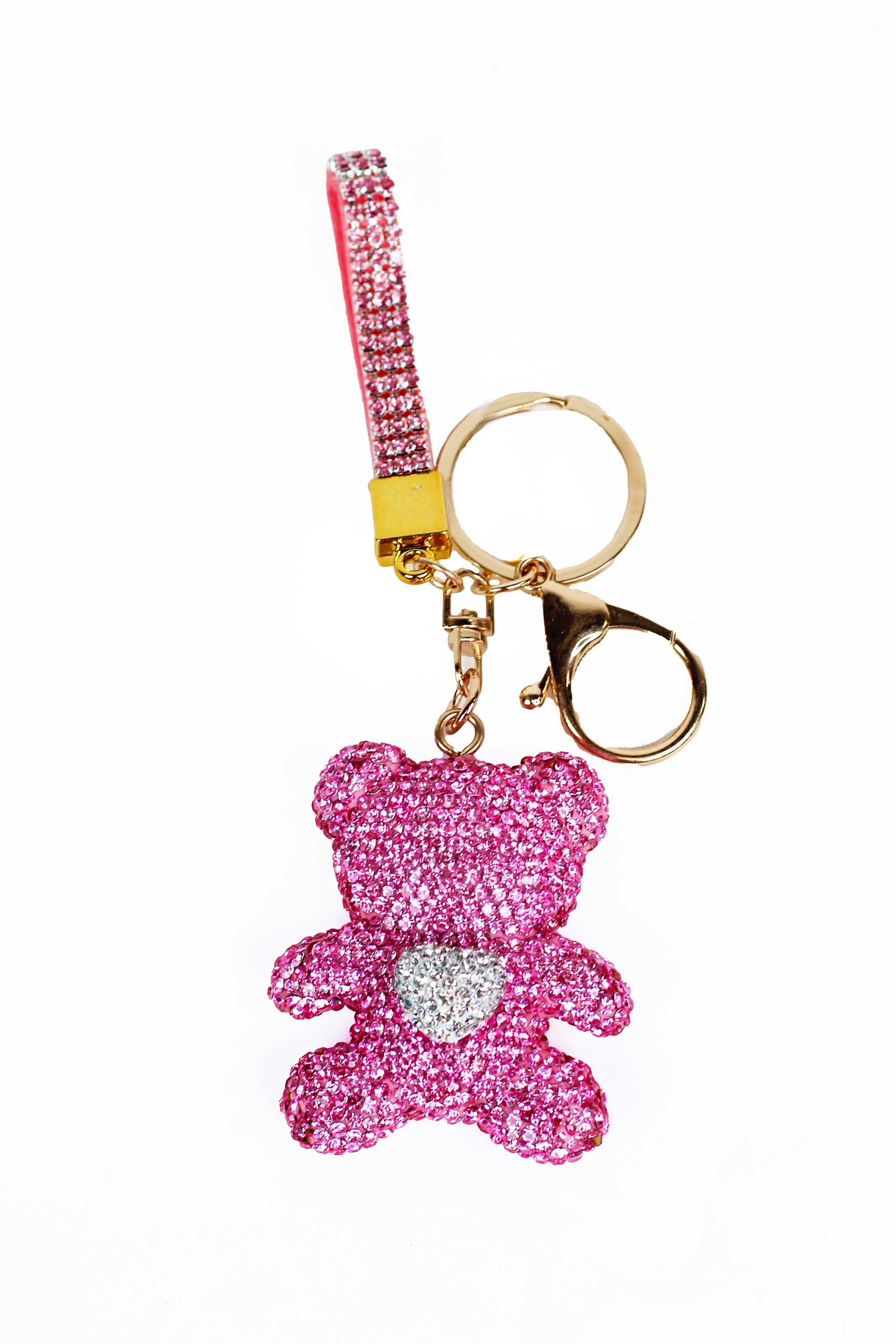 Bear w/ Heart Rhinestone Keychain