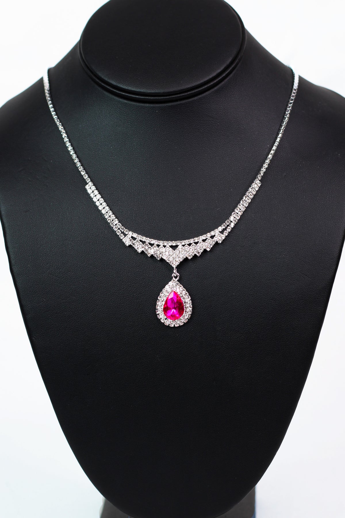 Rhinestone Point Teardrop Dangle Necklace
