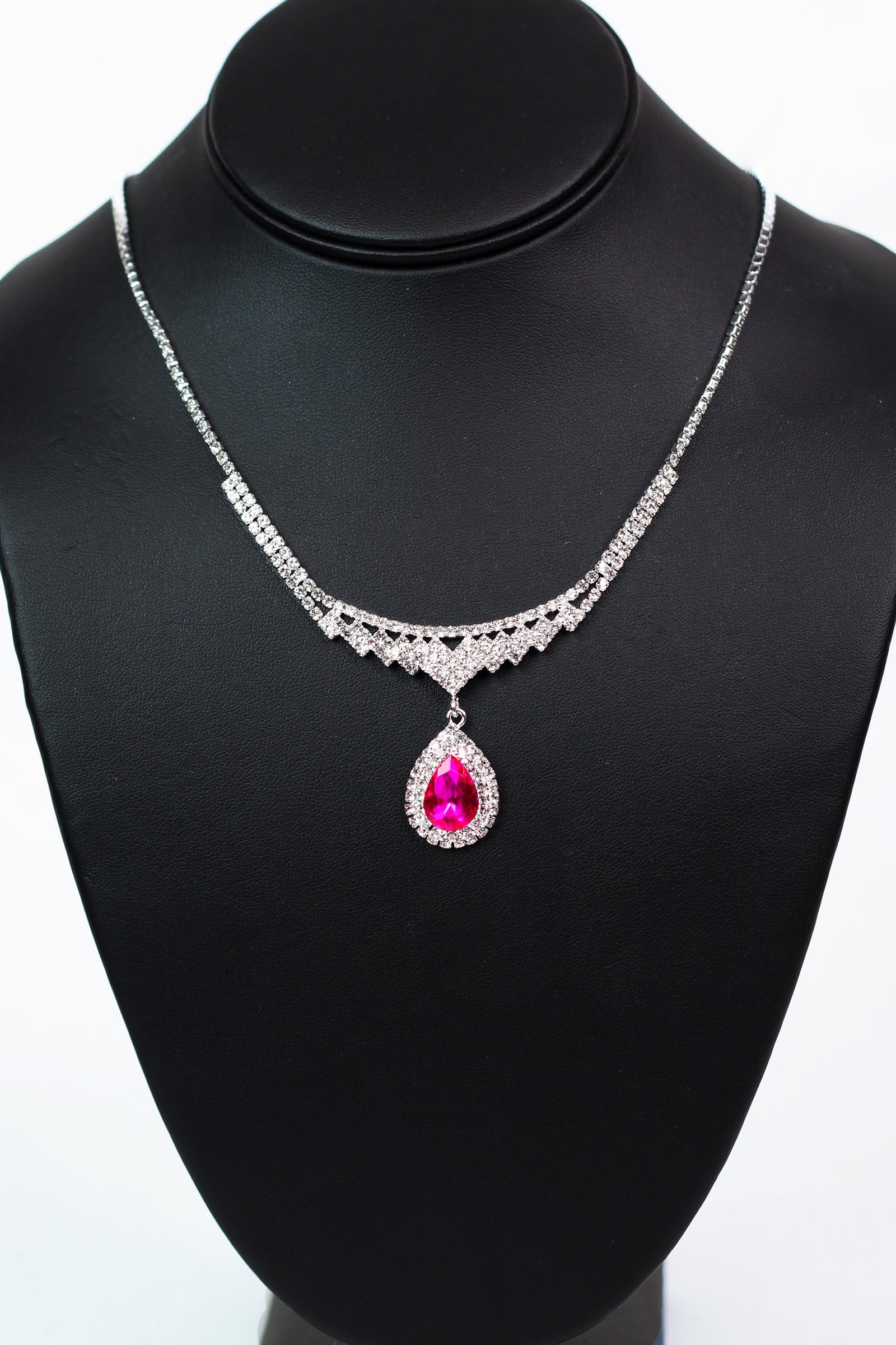 Rhinestone Point Teardrop Dangle Necklace