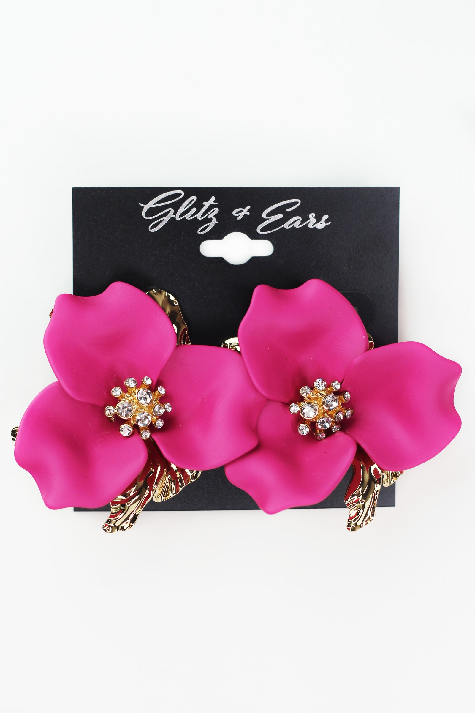 Large Flower Metal Leaf Center Stud Earring