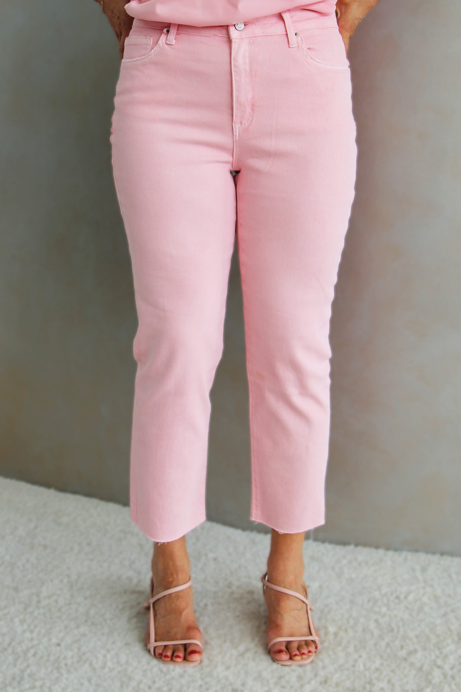 Pink High Waisted Crop Straight Leg Jeans