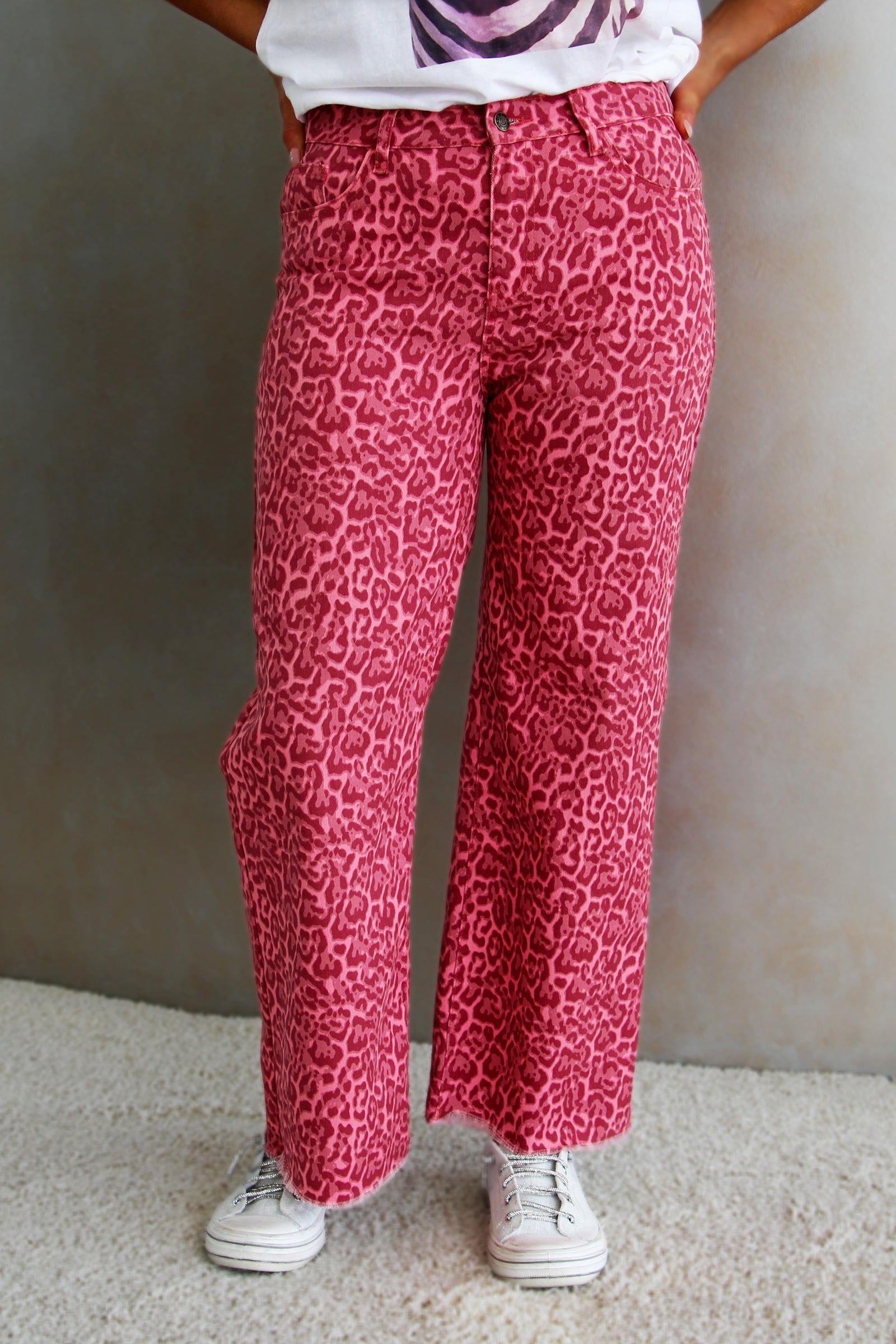 High Waist Leopard Print Wide Leg Jeans