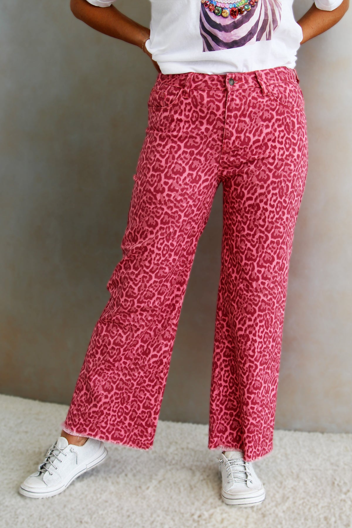 High Waist Leopard Print Wide Leg Jeans