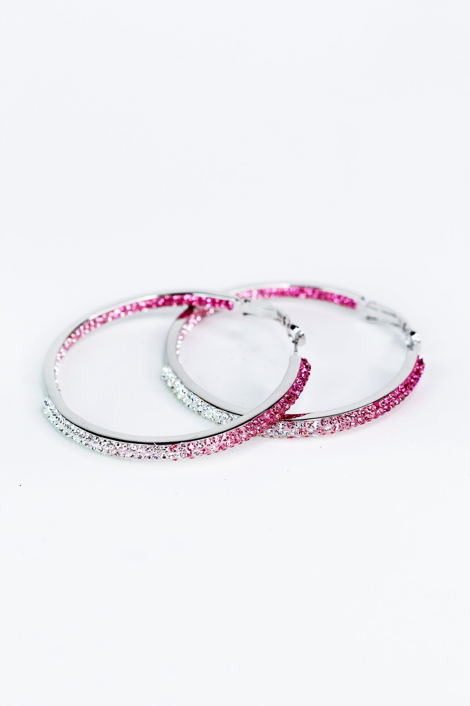 Large Ombre Rhinestone In & Out Lever Back Hoop Earrings