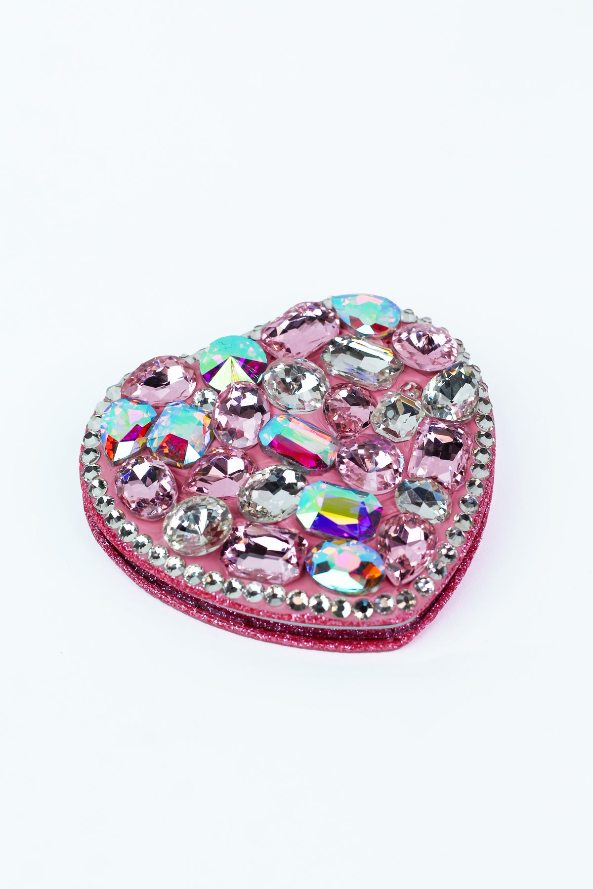 Chunky Rhinestone Heart Shaped Mirror Compact