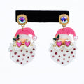 Santa w/ Heart Glasses & Stone Accent Epoxy Earrings