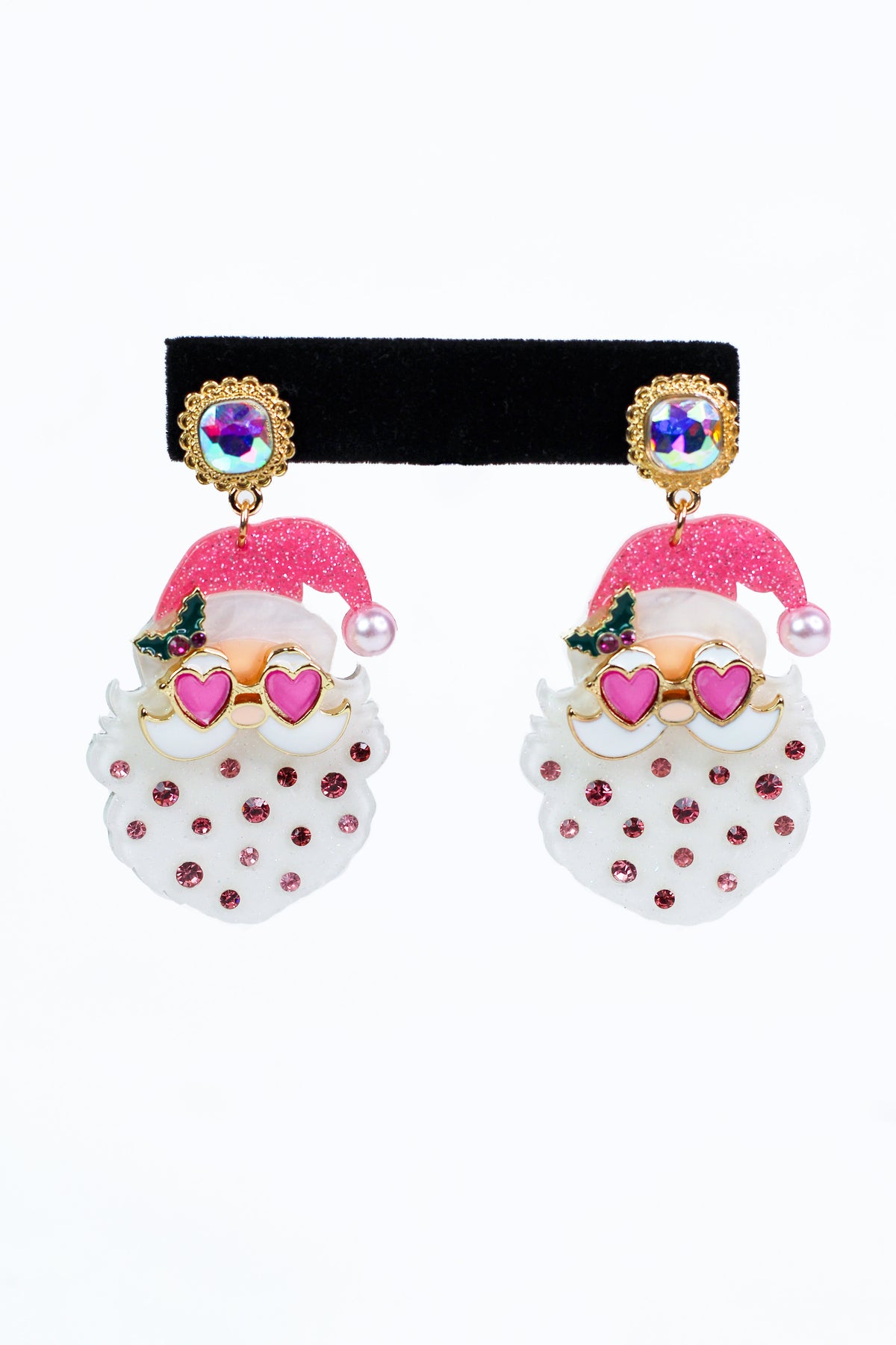 Santa w/ Heart Glasses & Stone Accent Epoxy Earrings