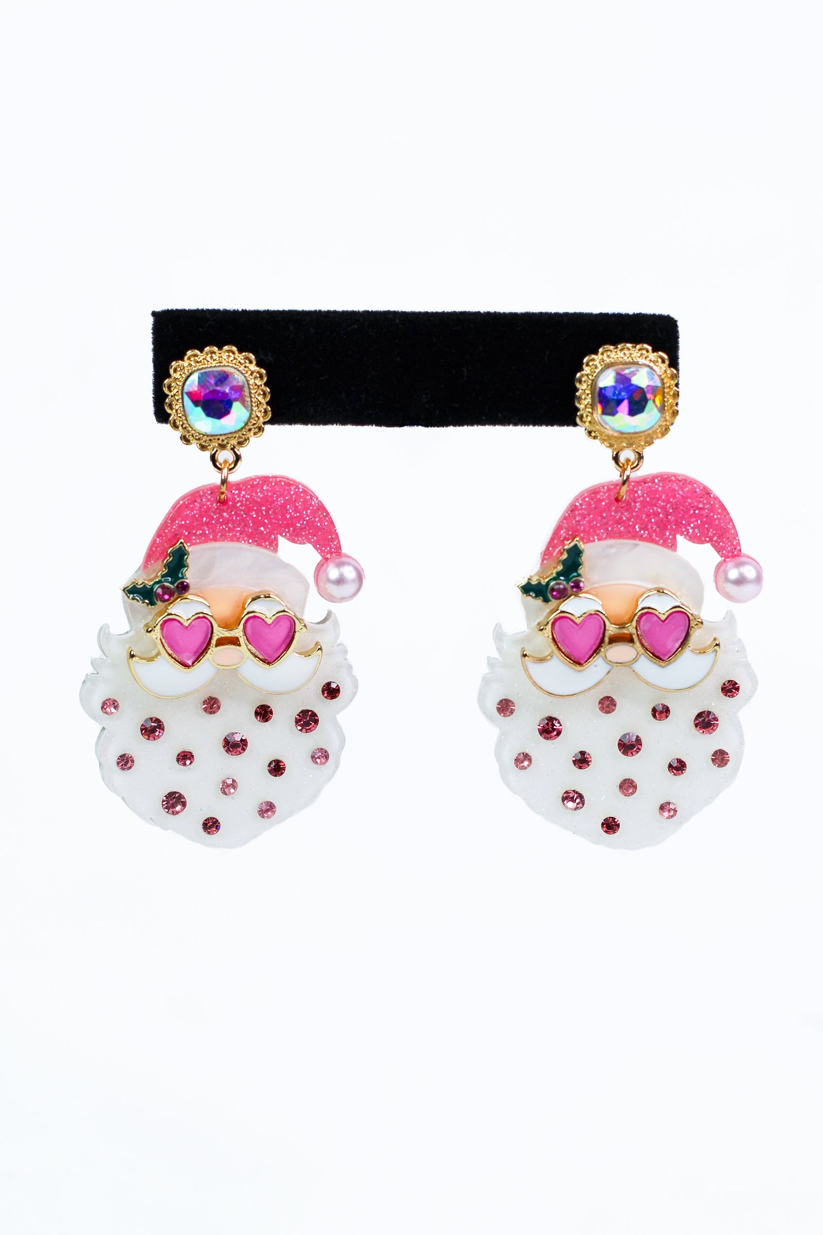 Santa w/ Heart Glasses & Stone Accent Epoxy Earrings