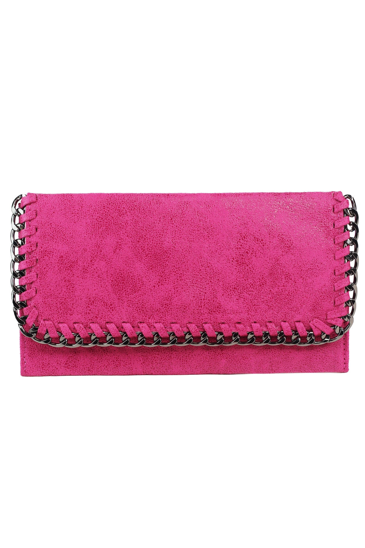 Shimmery Large Card Holder Wallet w/ Chain Trim