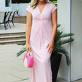 V-Neck Twist Front Striped Knit Maxi Dress w/ Side Slits