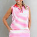 Sleeveless Half Zip Striped Polo & Skort Set