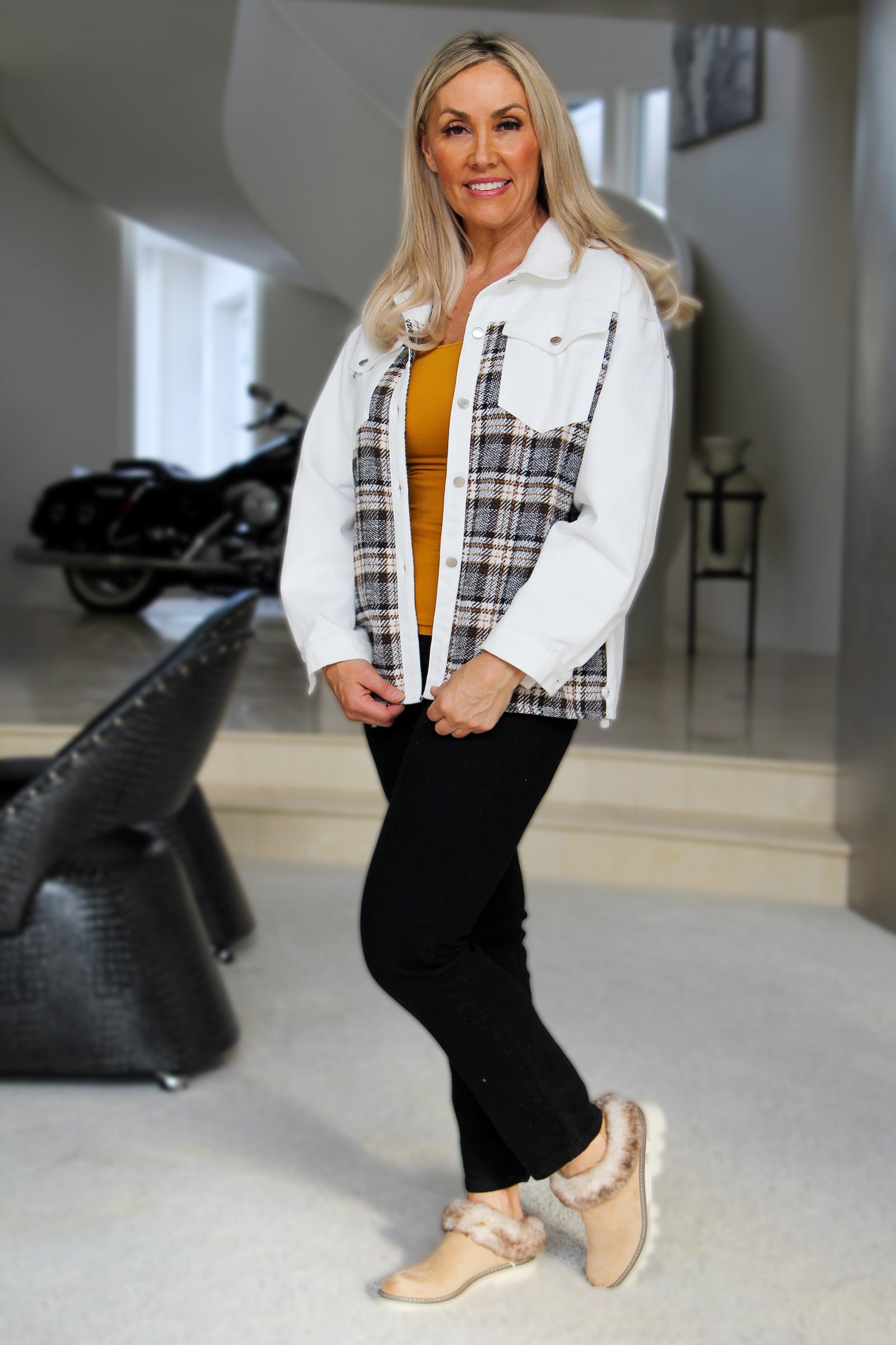 Long Sleeved Plaid Button-Down Shacket