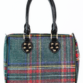 All Over Rhinestone Duffle Purse w/ Faux Patent Leather Accents