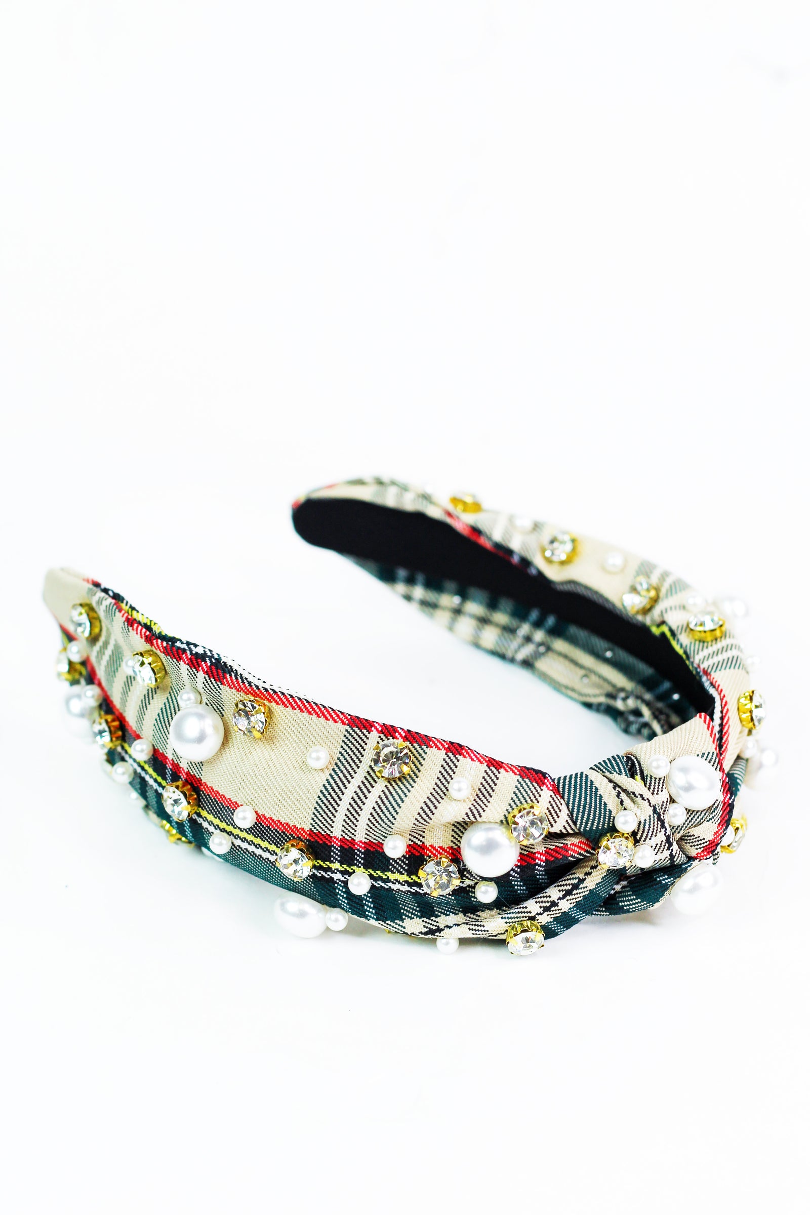 Knot Middle Scatter Pearl & Stone Plaid Headband
