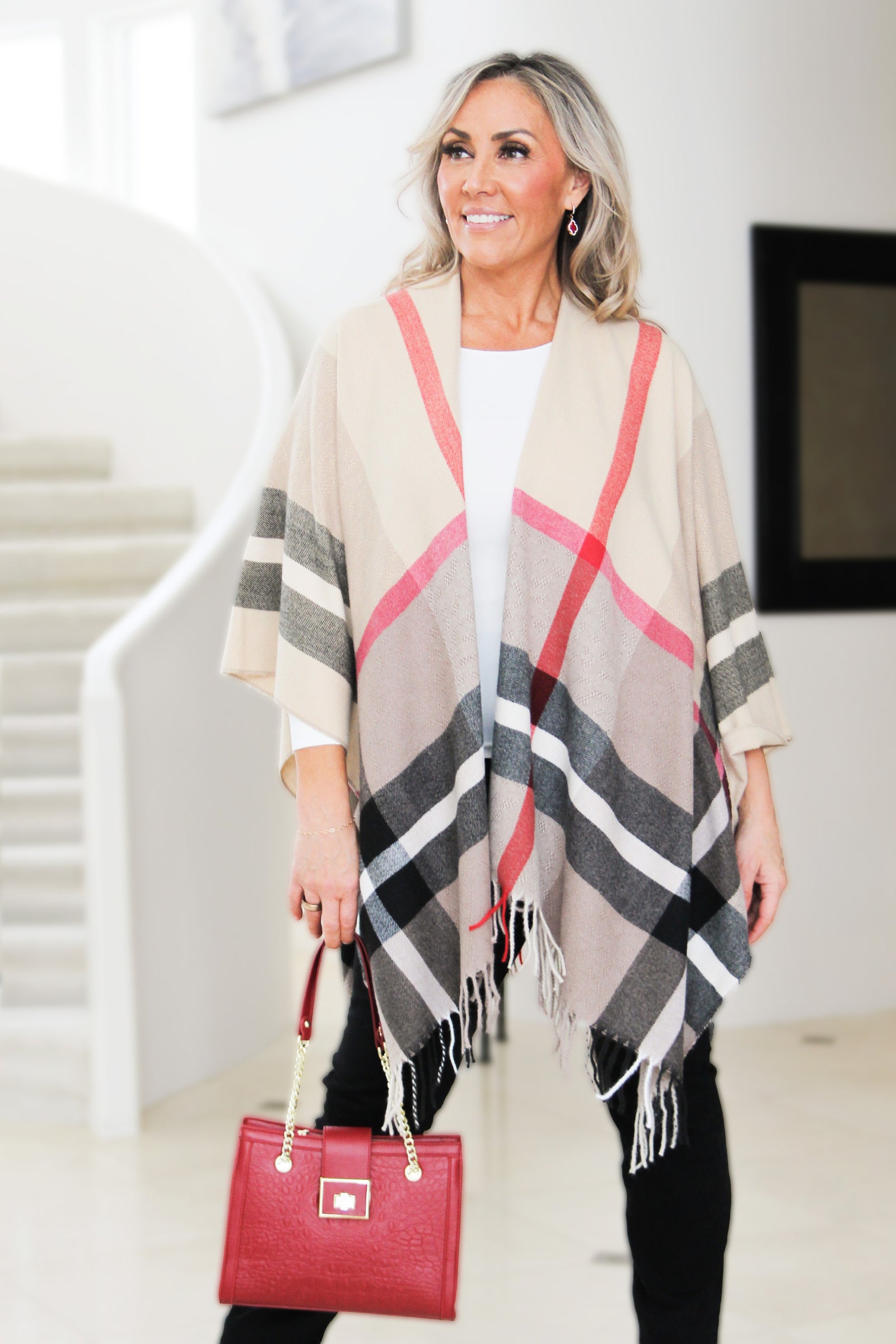 Soft Plaid Ruana w/ Fringe