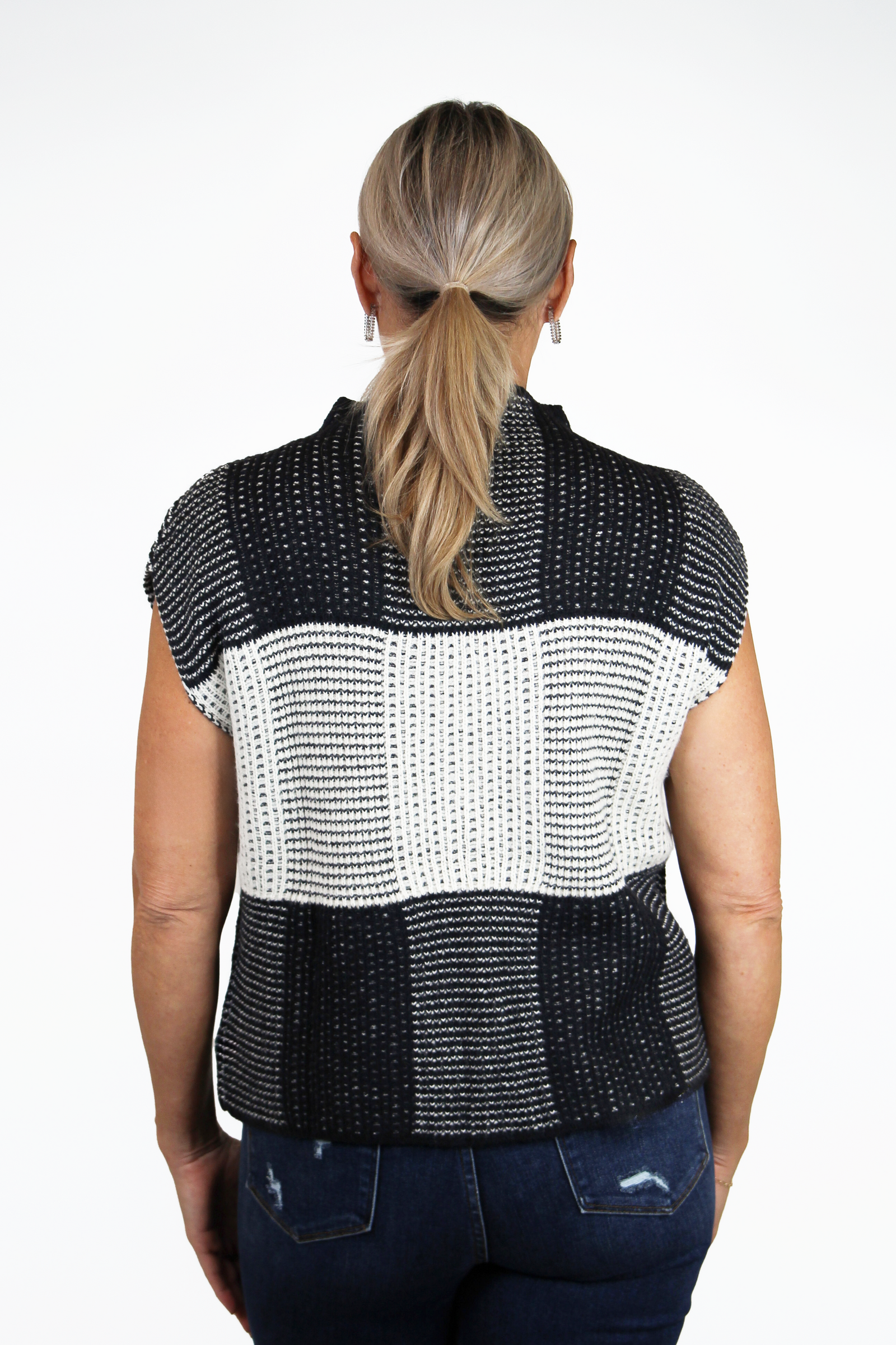 High Neck Wide Shoulder Plaid Sweater Vest