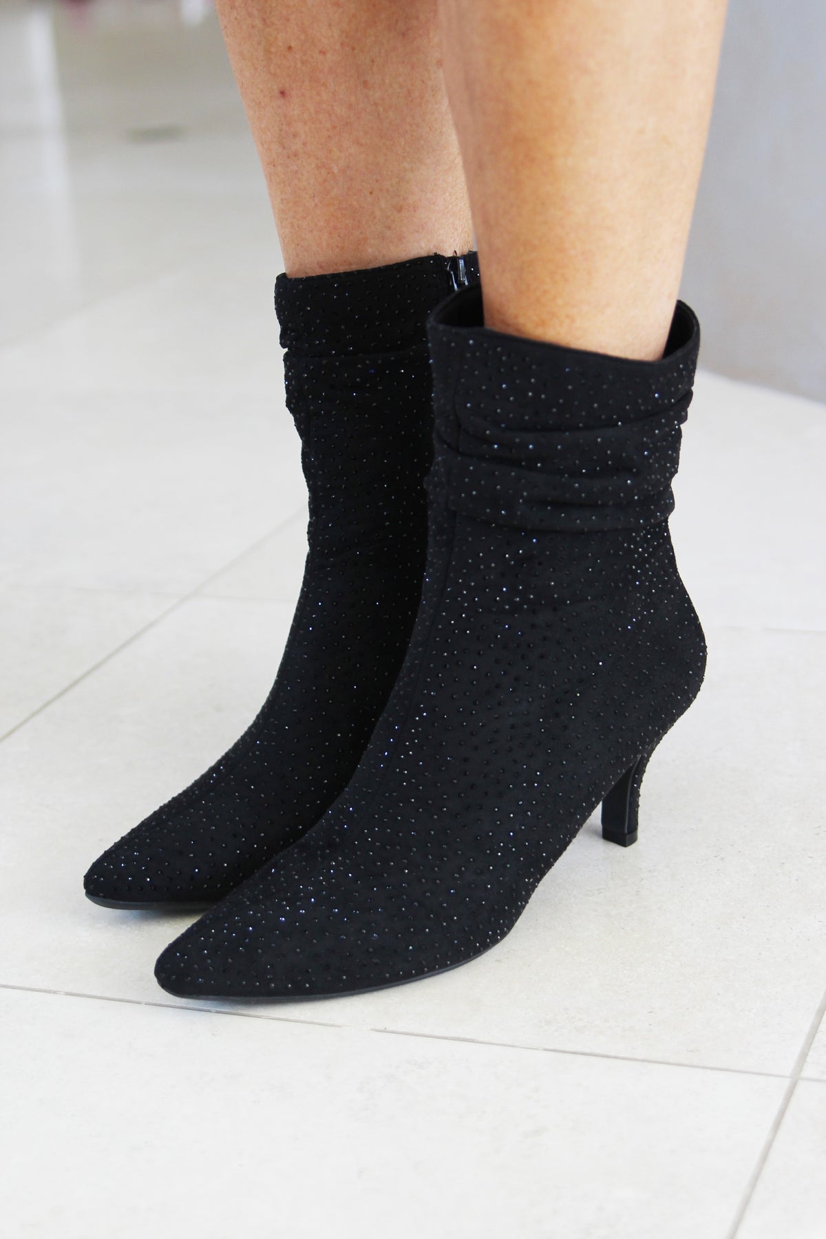 Slouch Rhinestone Ankle Bootie 3 inch heel