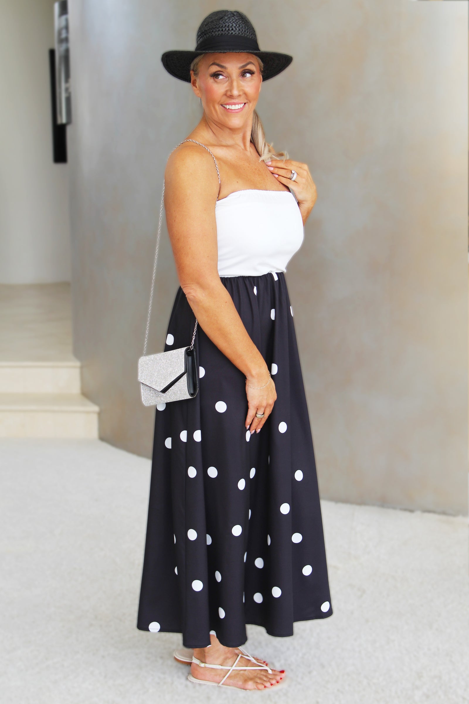 Strapless Two Toned Polka Maxi Dress