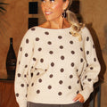 Boat Neck Long Sleeve Polka Dot Sweater