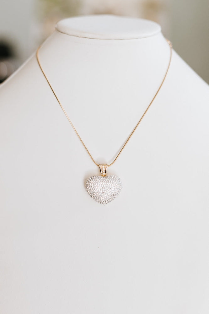 Faded Rhinestone Puff Heart Necklace - Glitz &amp; Ears Boutique