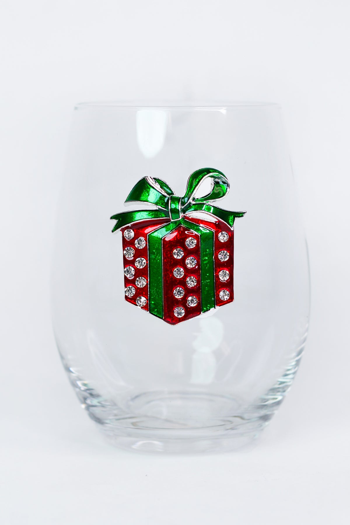 Holiday Gift Rhinestone Stemless Wine Glass
