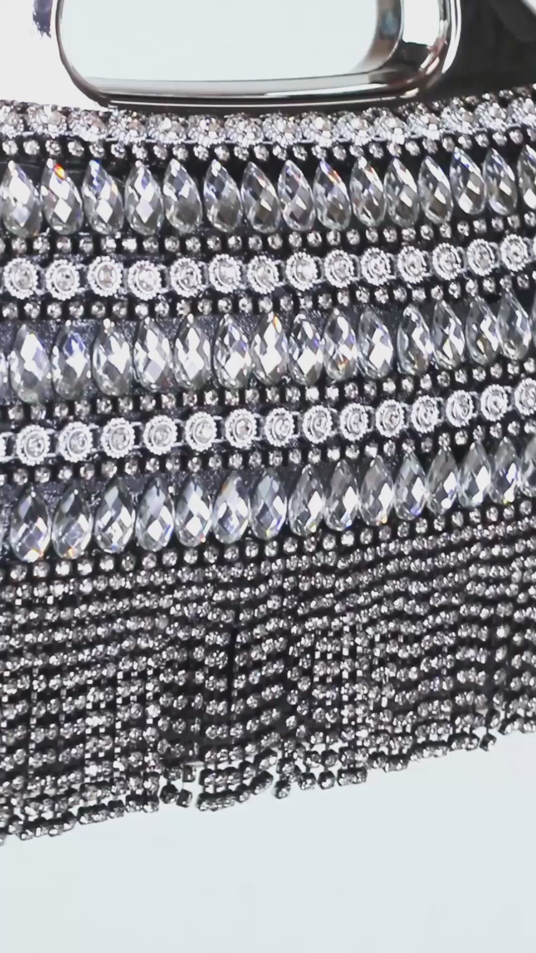 Multi Shape Rhinestone Clutch w/ Fringe Bottom