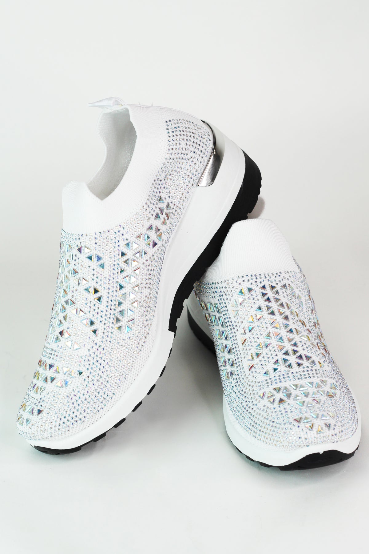 Pull On Elastic &amp; Rhinestone Upper Sneaker w/ Wedge Heel
