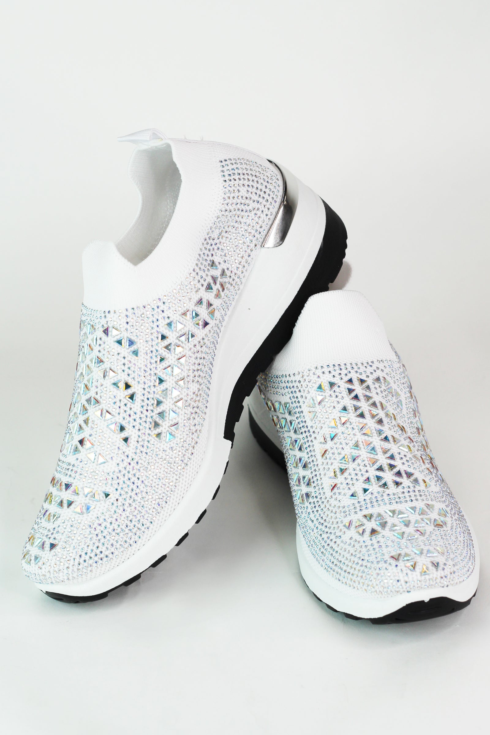 Pull On Elastic & Rhinestone Upper Sneaker w/ Wedge Heel