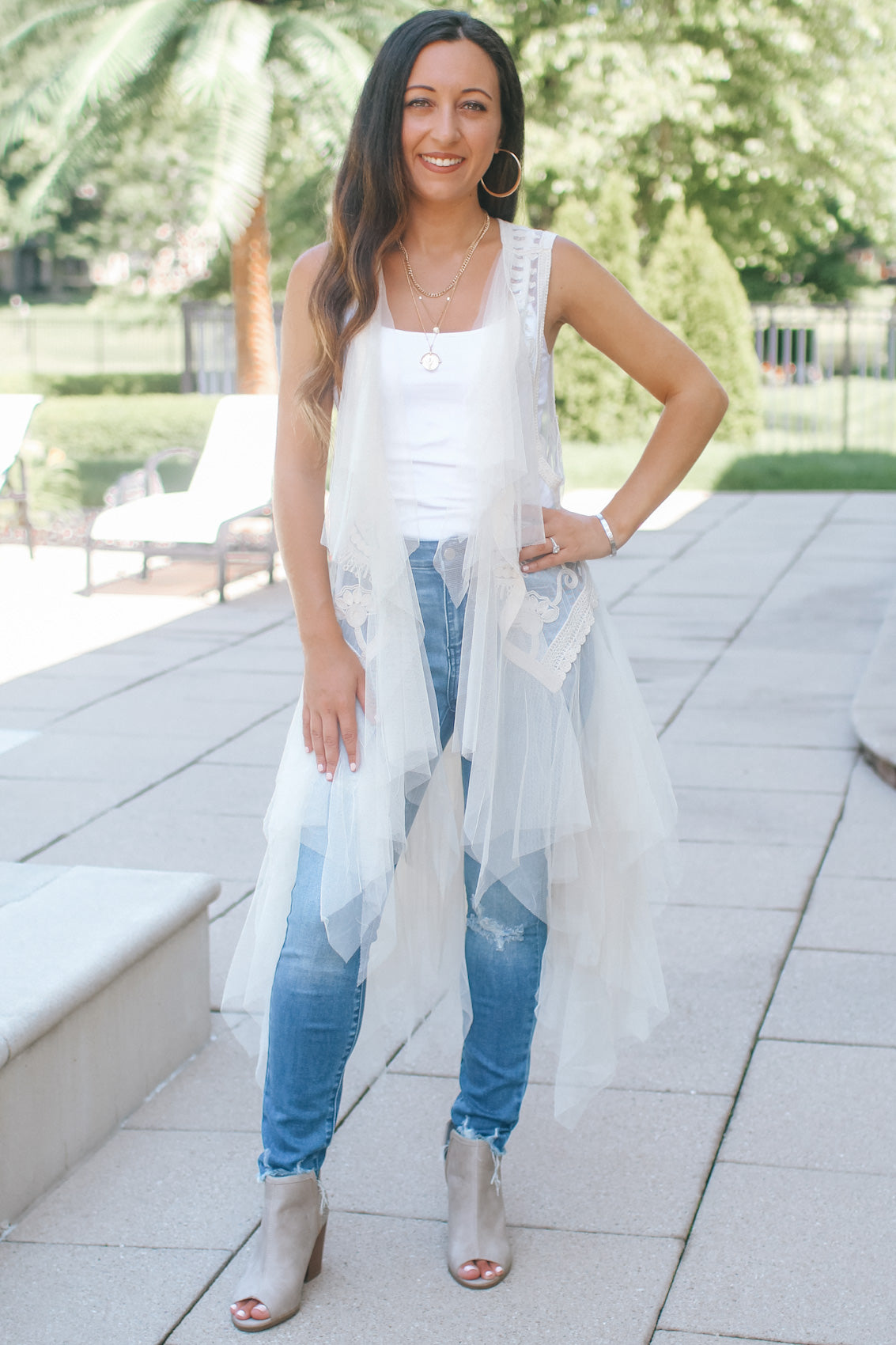 Tulle & Embroidered Layered Vest